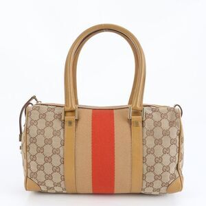 Gucci GG Canvas Sherry Line Mini Boston 000 0851 Leather Handbag Genuine